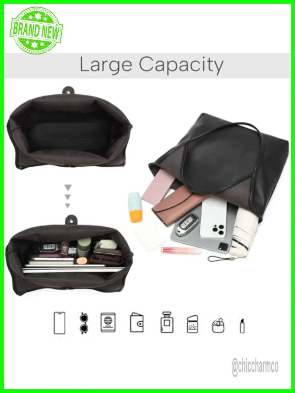 Slouchy Vegan Leather Hobo Shoulder Bag With Cosmetic Pouch Magnetic Closure